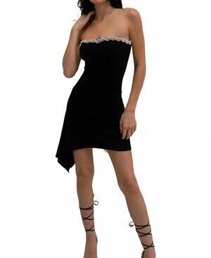 NEW PRETTY GARBAGE rochelle strapless rhinestone mini dress in black